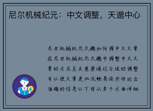 尼尔机械纪元：中文调整，天邈中心